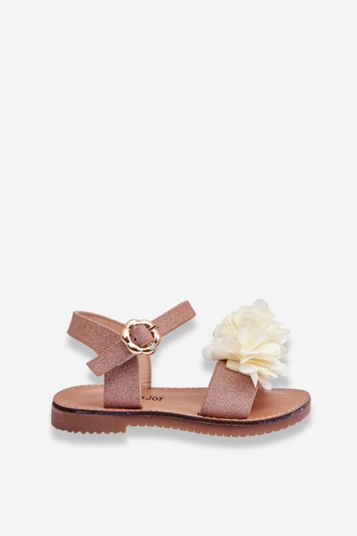 De moda Sandalias para niños con flores beige-color dorado Poly