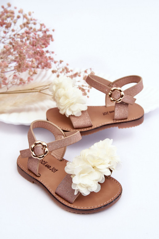 De moda Sandalias para niños con flores beige-color dorado Poly