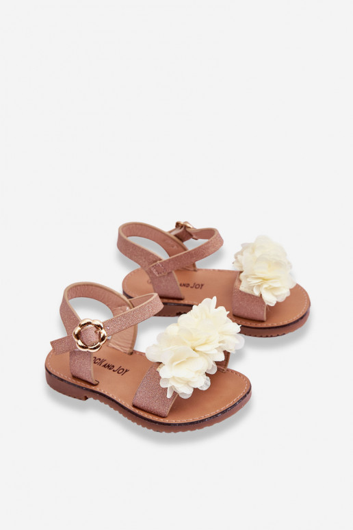 De moda Sandalias para niños con flores beige-color dorado Poly
