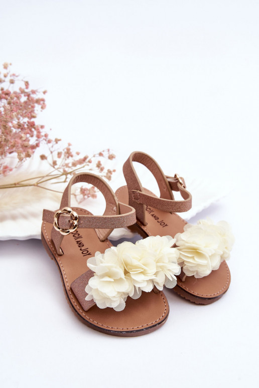 De moda Sandalias para niños con flores beige-color dorado Poly