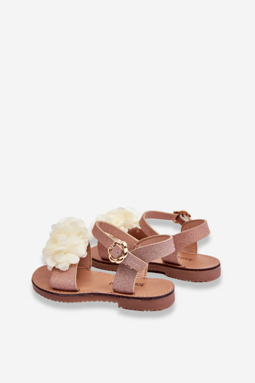 De moda Sandalias para niños con flores beige-color dorado Poly
