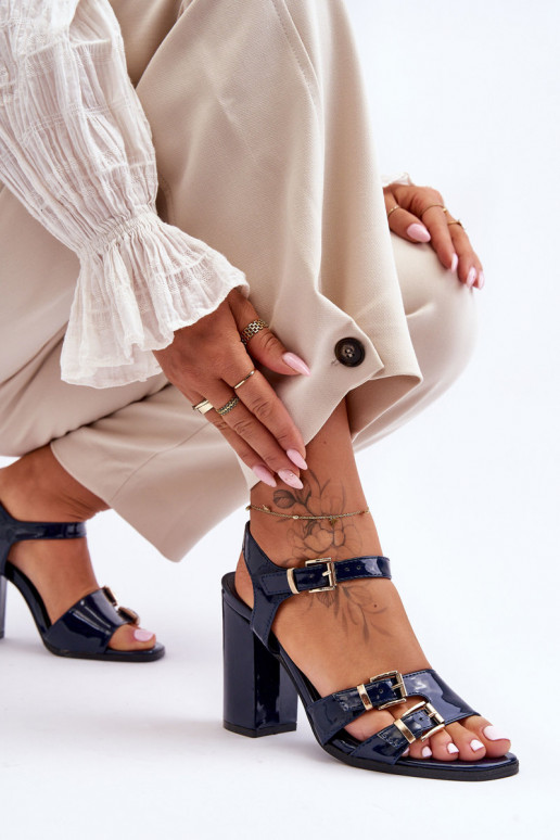 con efecto barniz Sandalias de tacón S.Barski 80-3 azul oscuro