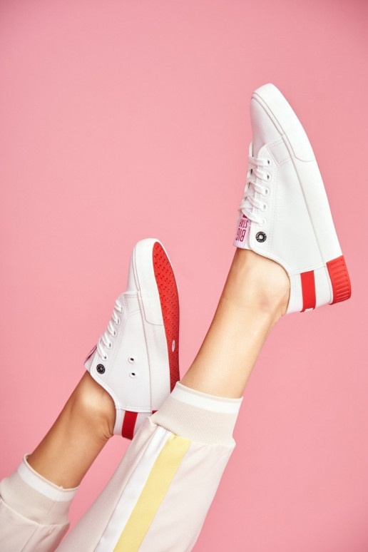 Zapatillas de piel natural. BIG STAR FF274174 blanco y rojo