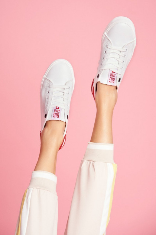 Zapatillas de piel natural. BIG STAR FF274174 blanco y rojo
