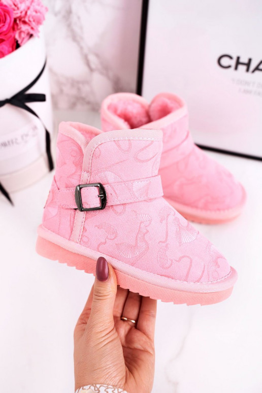 botas de nieve para niños con un abrigo de piel color rosa Caféi