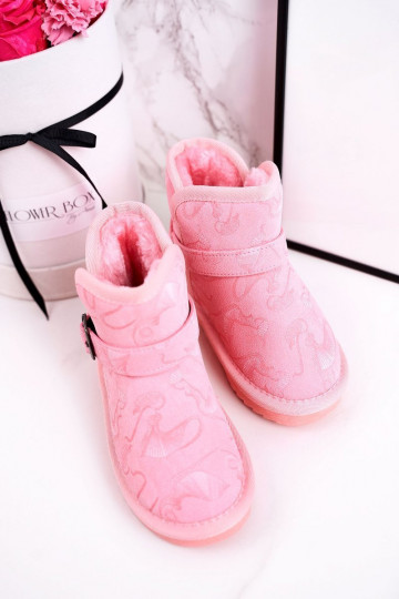 botas de nieve para niños con un abrigo de piel color rosa Caféi 2