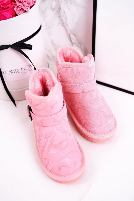 botas de nieve para niños con un abrigo de piel color rosa Caféi