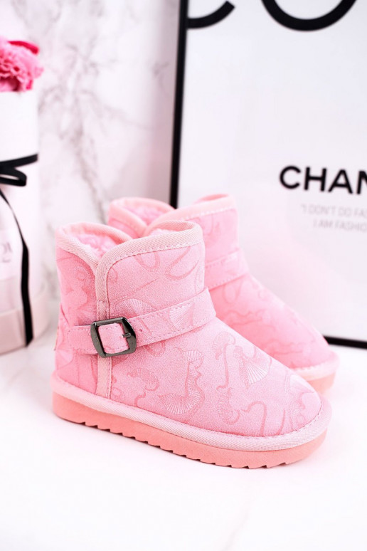 botas de nieve para niños con un abrigo de piel color rosa Caféi