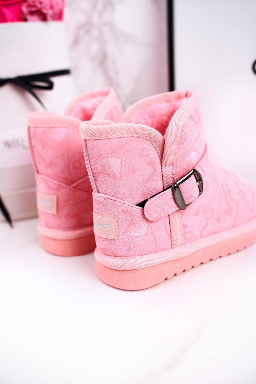 botas de nieve para niños con un abrigo de piel color rosa Caféi