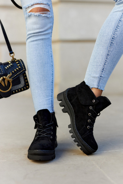 de gamuza Primavera Botas zapatos con correas de color negro Dalles