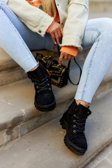 de gamuza Primavera Botas zapatos con correas de color negro Dalles 2