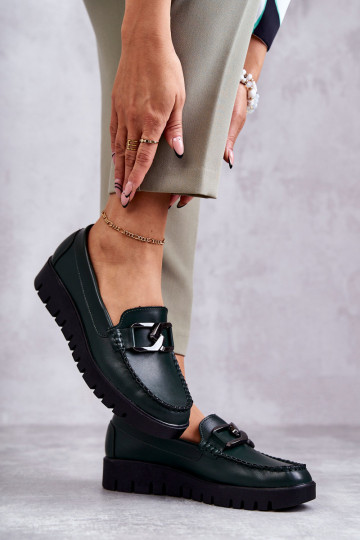 Zapatos con efecto charol, mocasines con plataforma color verde Kjersti