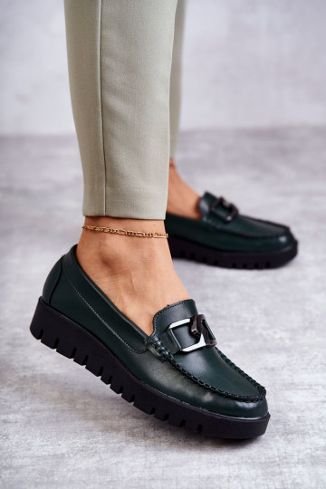 Zapatos con efecto charol, mocasines con plataforma color verde Kjersti 2