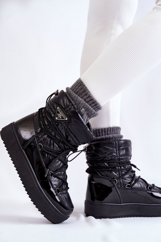 Femenino De moda Botas de nieve con cordones de color negro Carrios