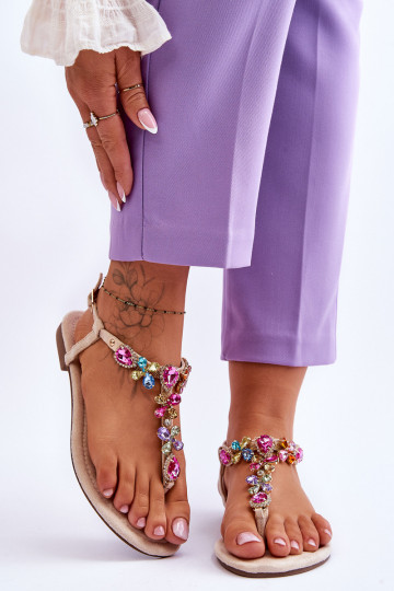 Sandalias de ante Zapatillas con decoración de guijarros beige Frency