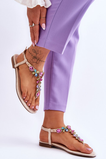 Sandalias de ante Zapatillas con decoración de guijarros beige Frency 2