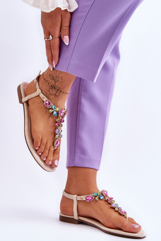 Sandalias de ante Zapatillas con decoración de guijarros beige Frency