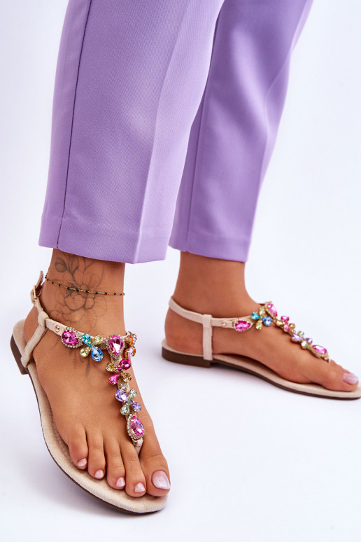 Sandalias de ante Zapatillas con decoración de guijarros beige Frency