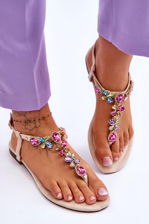 Sandalias de ante Zapatillas con decoración de guijarros beige Frency