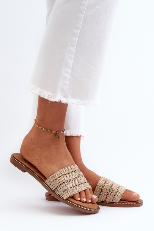 zapatillas de mujer Con Trenza con tacones anchos beige Radians