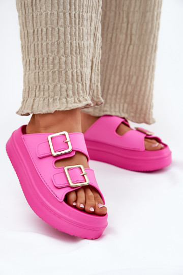 zapatillas de mujer con una plataforma Ze color doradomi con hebillasmi color rosa Zorila 2