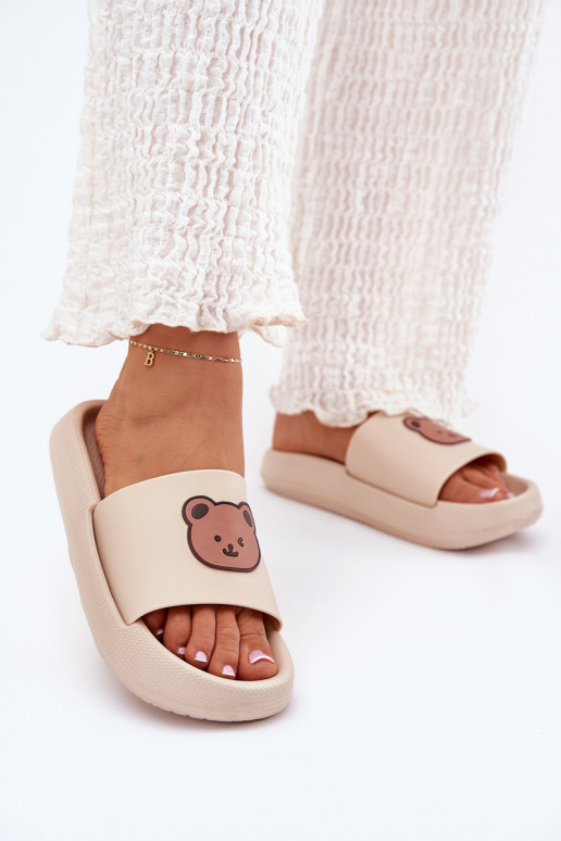 Zapatillas de mujer con espuma. con oso beige Lalon