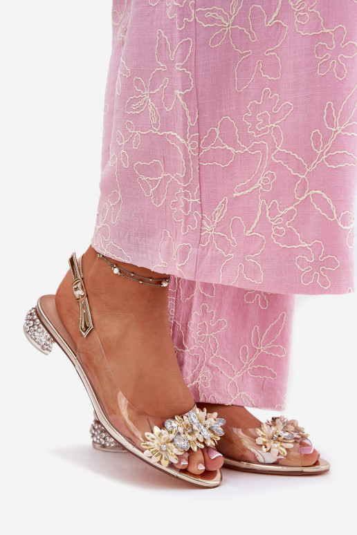 Ver a través de sandalias En un tacón bajo Con decoración D&A MR51-709 color dorado