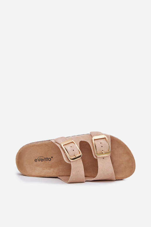zapatillas de mujerde gamuza ecológicau color dorado con hebillas beige Vorella