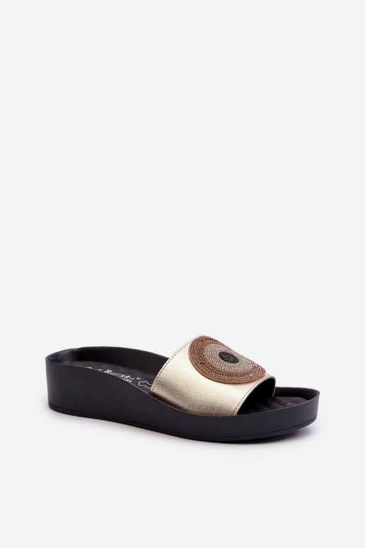 Zapatillas de cuero Femenino con adornos S.Barski KV27-019 color dorado