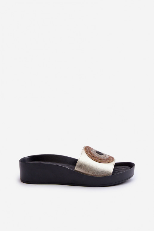 Zapatillas de cuero Femenino con adornos S.Barski KV27-019 color dorado