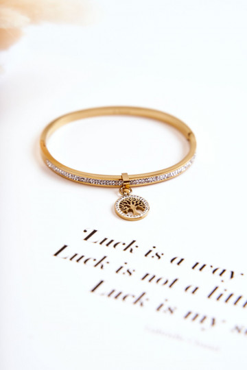 Pulsera de acero con ojales de circonio Árbol de la vida color dorado Alive