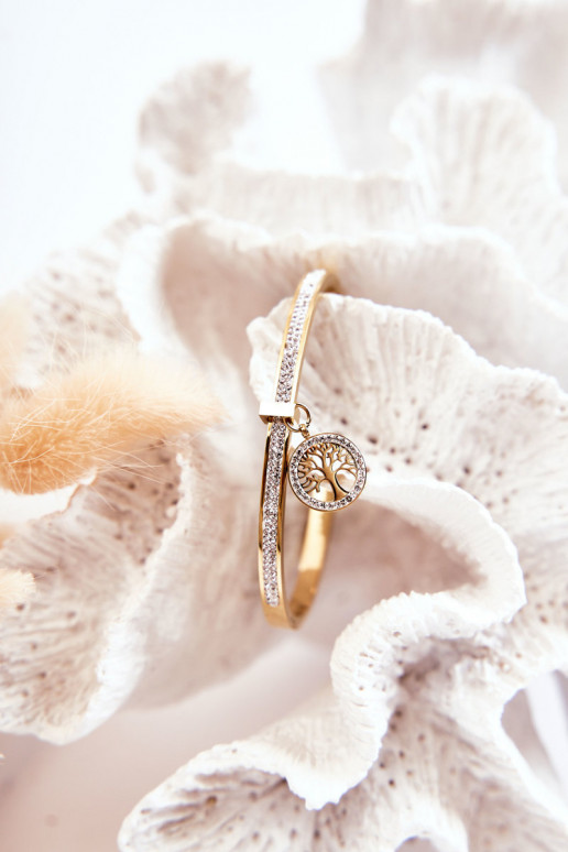 Pulsera de acero con ojales de circonio Árbol de la vida color dorado Alive
