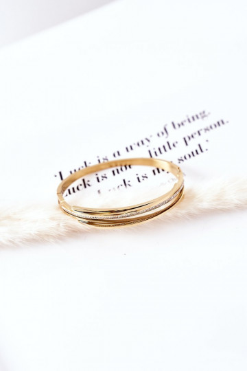 Pulsera de acero con ojos centelleantes color dorado 2