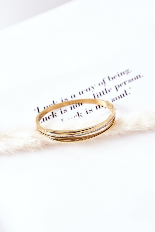 Pulsera de acero con ojos centelleantes color dorado