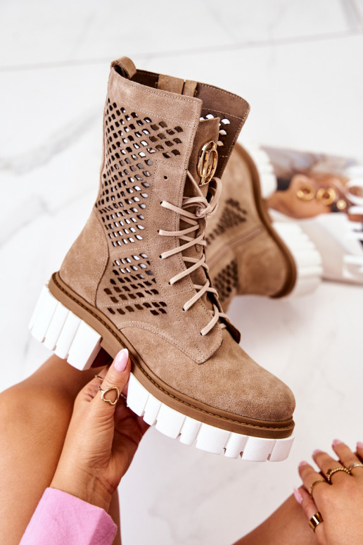 Piel Alto botines de trabajo Nicole color marrón 2706