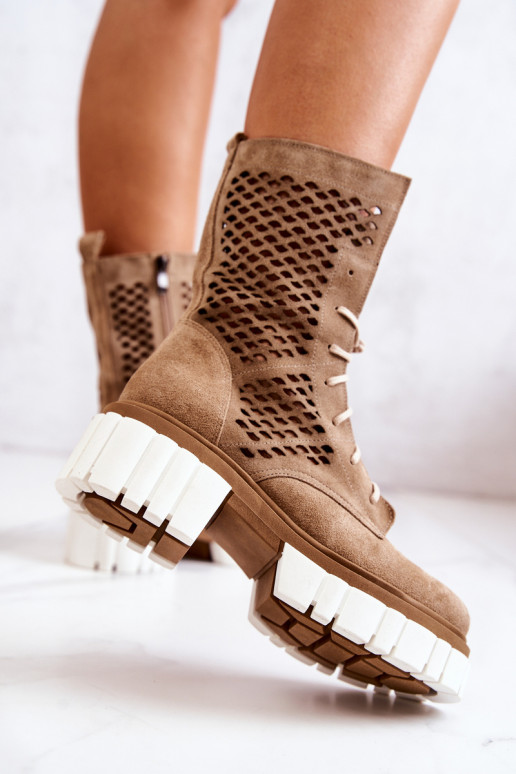 Piel Alto botines de trabajo Nicole color marrón 2706