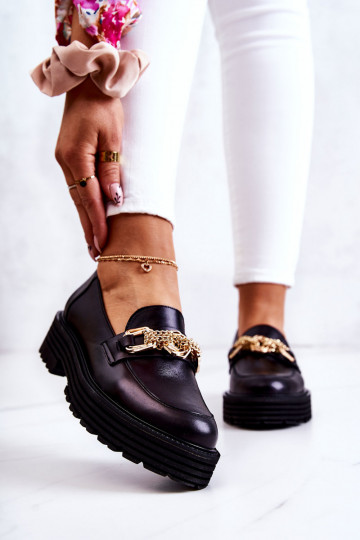 Femenino zapatos color dorado Ozdoba Piel Laura Messi 2383 de color negro