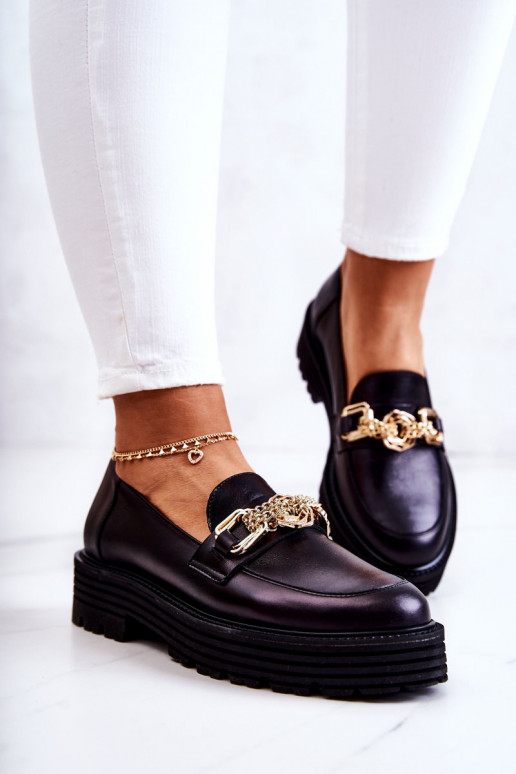 Femenino zapatos color dorado Ozdoba Piel Laura Messi 2383 de color negro