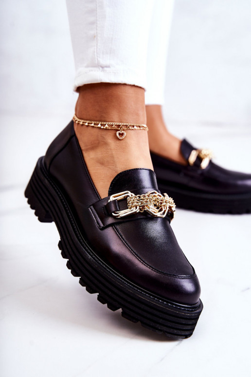 Femenino zapatos color dorado Ozdoba Piel Laura Messi 2383 de color negro