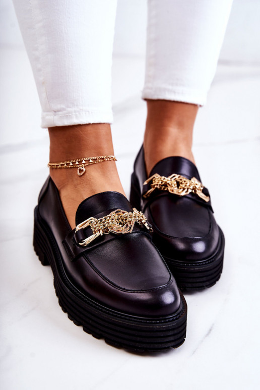 Femenino zapatos color dorado Ozdoba Piel Laura Messi 2383 de color negro