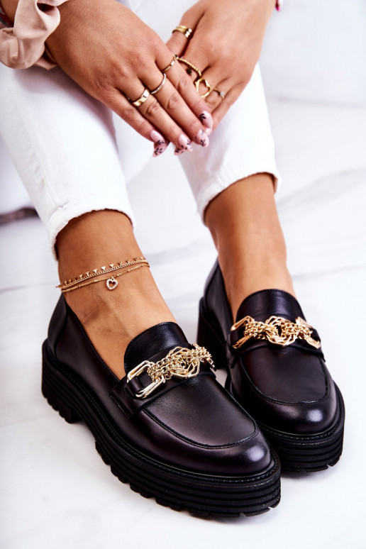 Femenino zapatos color dorado Ozdoba Piel Laura Messi 2383 de color negro