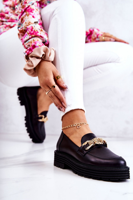 Femenino zapatos color dorado Ozdoba Piel Laura Messi 2383 de color negro