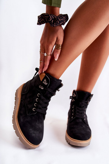 Botines de cuero color negro con plataforma Ressa