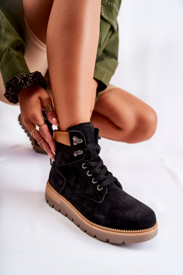 Botines de cuero color negro con plataforma Ressa 2