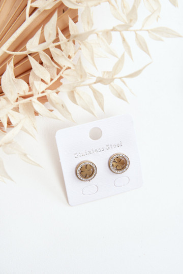 Pendientes trébol de acero inoxidable color dorado 2