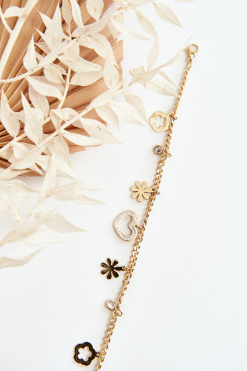 De moda Una pulsera Con flores y un corazón color dorado 2