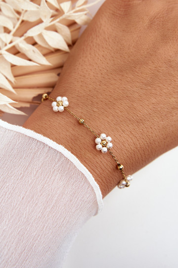 De moda Una pulsera Con flores blancas color dorado