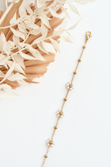 De moda Una pulsera Con flores blancas color dorado 2