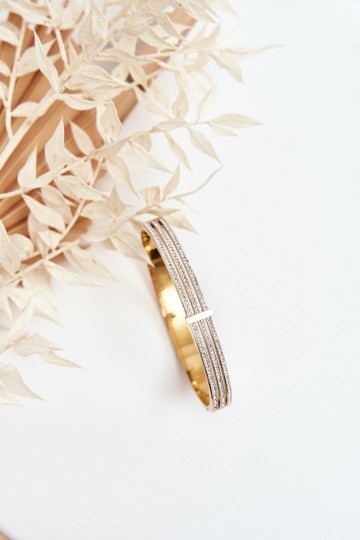 Una pulsera de acero inoxidable con ojos centelleantes color dorado 2