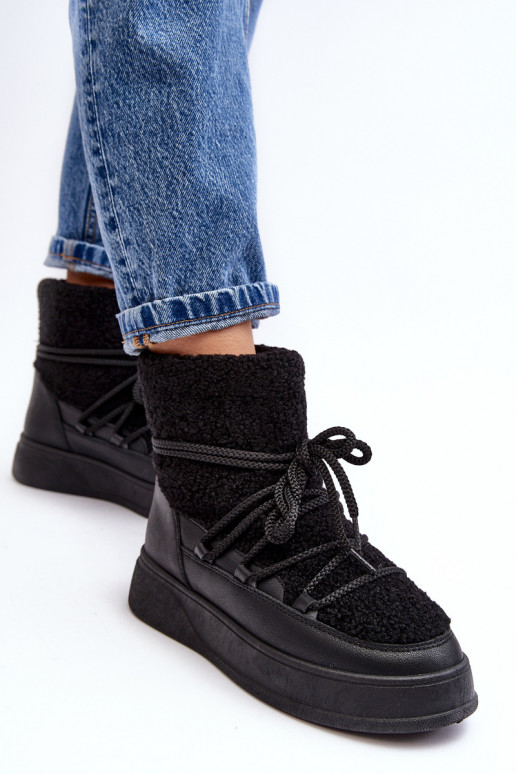 Femenino Botas de nieve con una plataforma de color negro Ahatissa